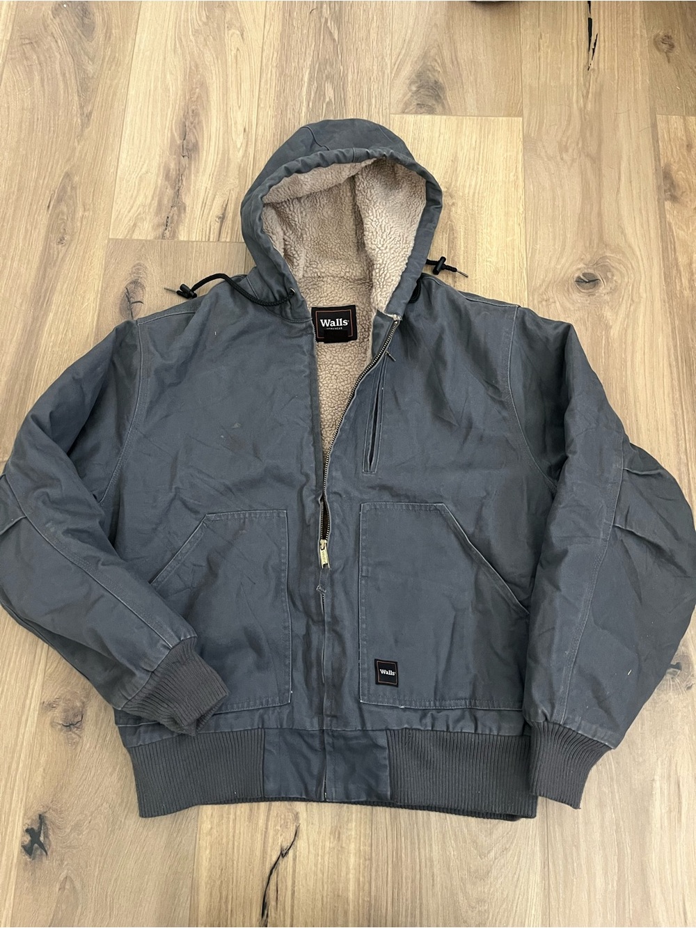 Walls Men’s Hooded Jacket in Dark Gray with Sherpa Lining